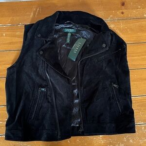 NWT $175 Ralph Lauren velvet motorcycle vest Lauren lined moto layer zip pockets